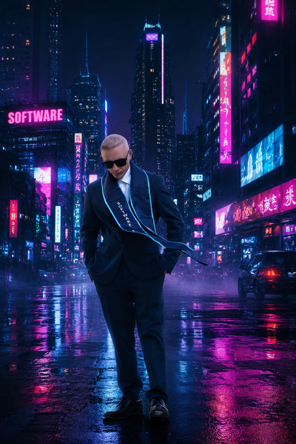 Nader Shbib in a cinematic Night City inspired scene